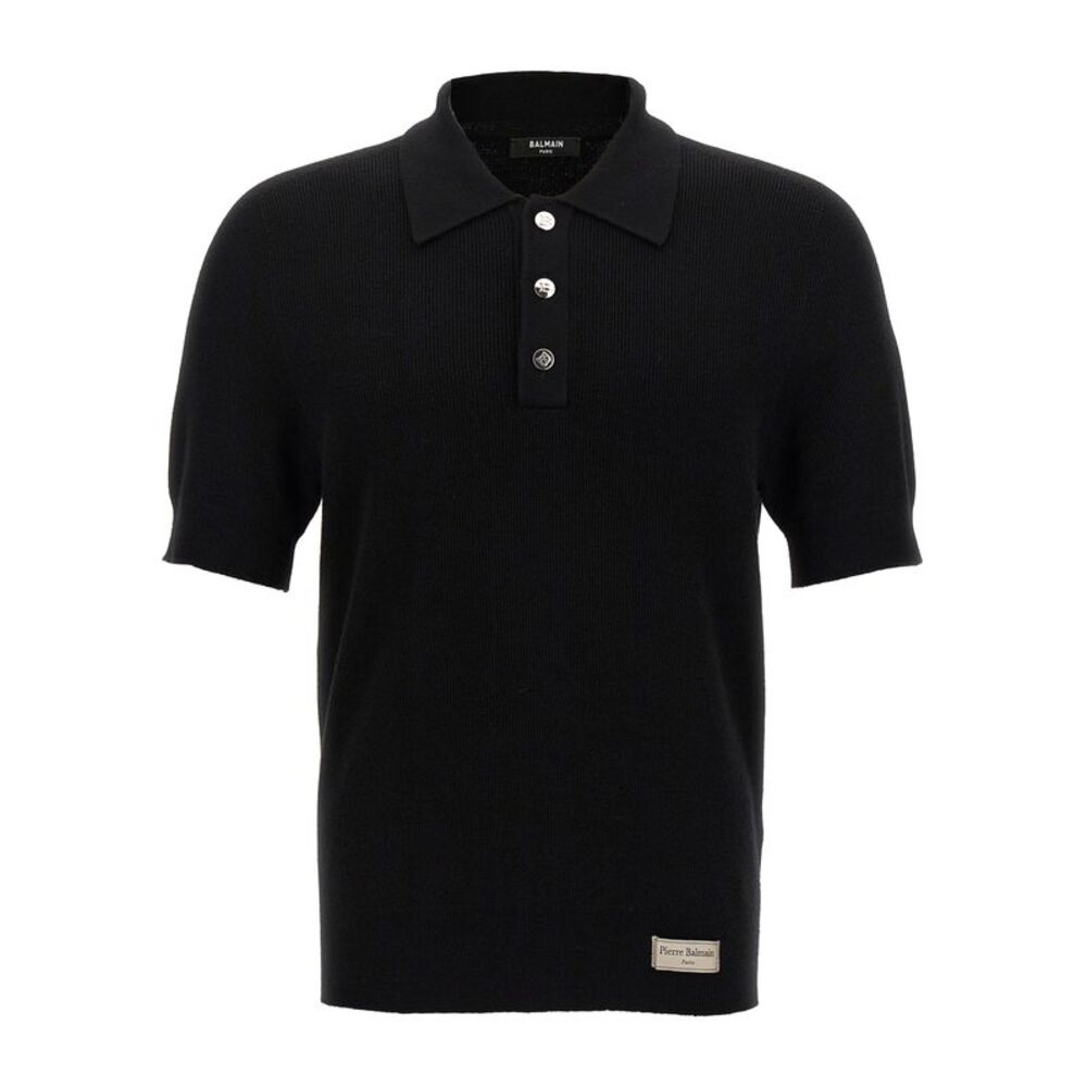 Balmain Black Merino Wool Polo Men's Shirt